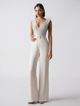 Feather shoulder glitter jumpsuit